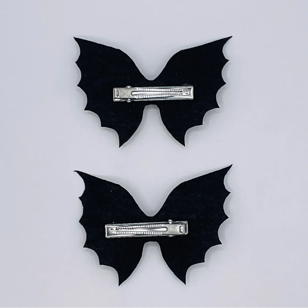 Halloween Bow Barrettes Set of 2 Bats Faux Leather Clip Costume Cosplay Party 4”